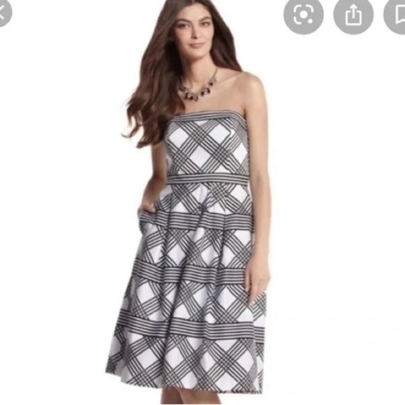 White House Black Market Striped Strapless Dress Size 2 XS Black White Pink - Picture 1 of 7